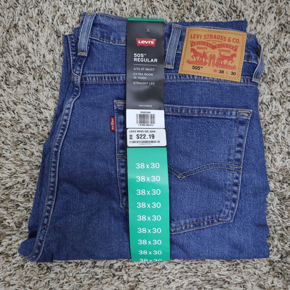 Levi's Other - Levi's 505 Regular‎ Fit Straight Leg Jeans 38x30 Classic Denim Medium Wash NWT